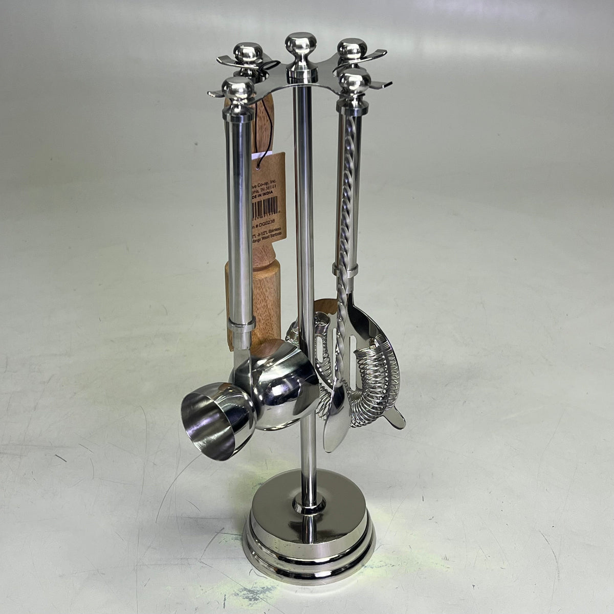 CREATIVE CO-OP Stainless Steel & Mango Wood Bar Tools w/ Stand Set of 5 DG0238