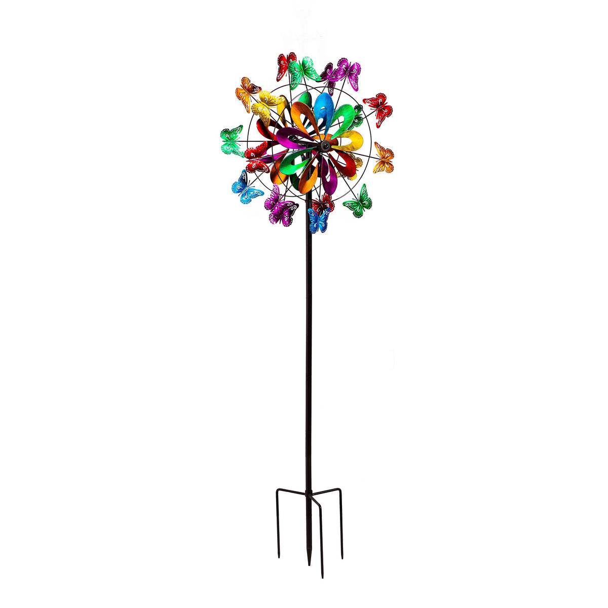Metal Wind Spinner, Colorful Butterfly Ray, 75"H
