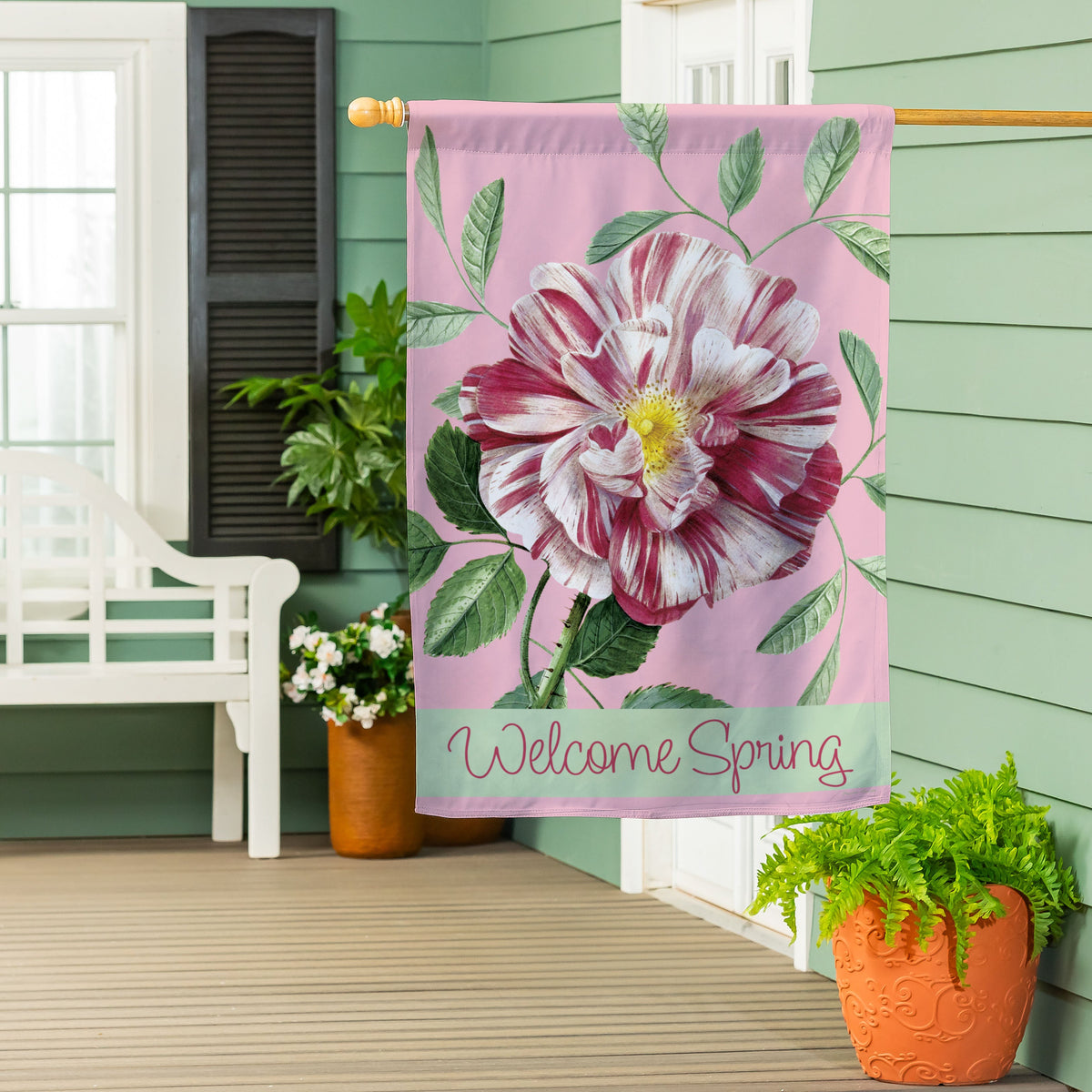 Radiant Pink Flower Suede House Flag