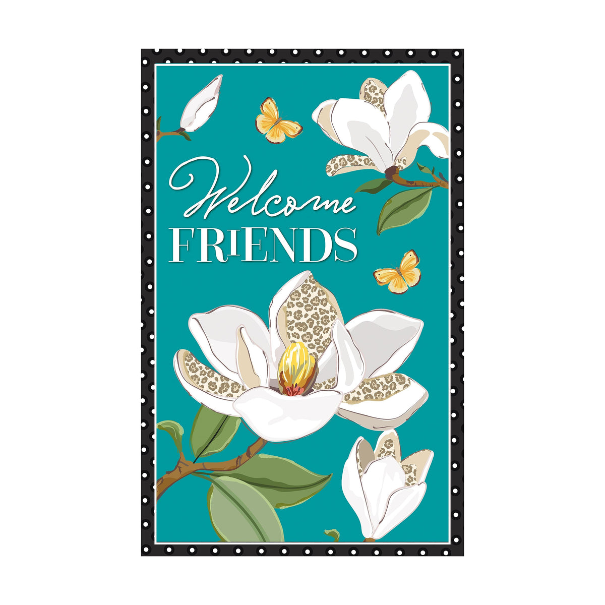 Leopard Magnolia Welcome Applique House Flag