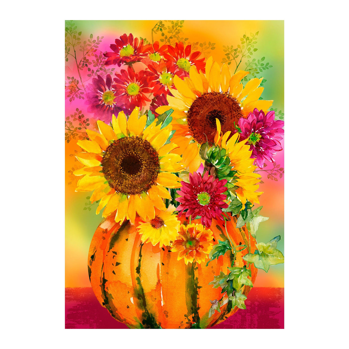 Pumpkin Floral Watercolor Burlap House Flag