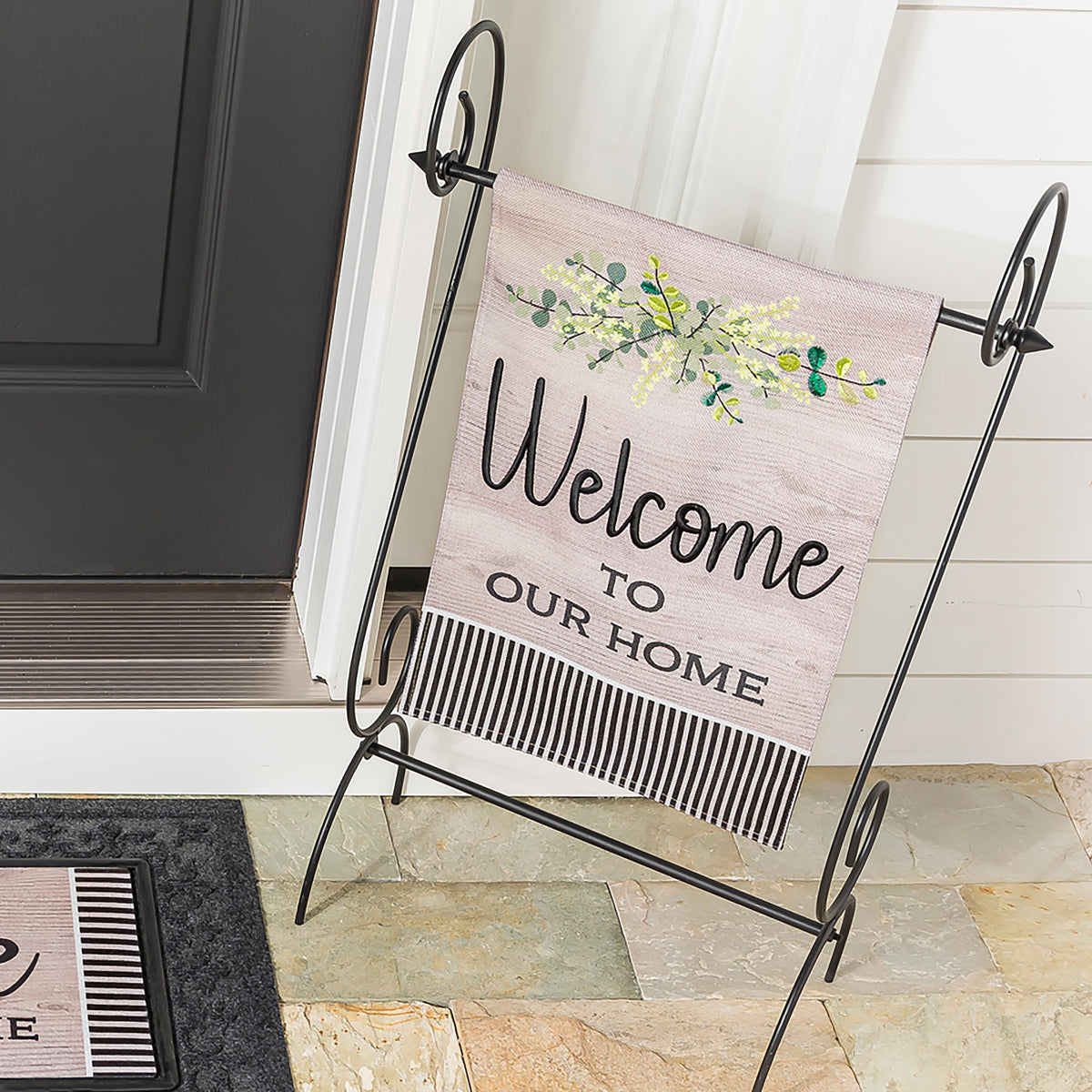 Wood Grain Welcome Garden Burlap Flag