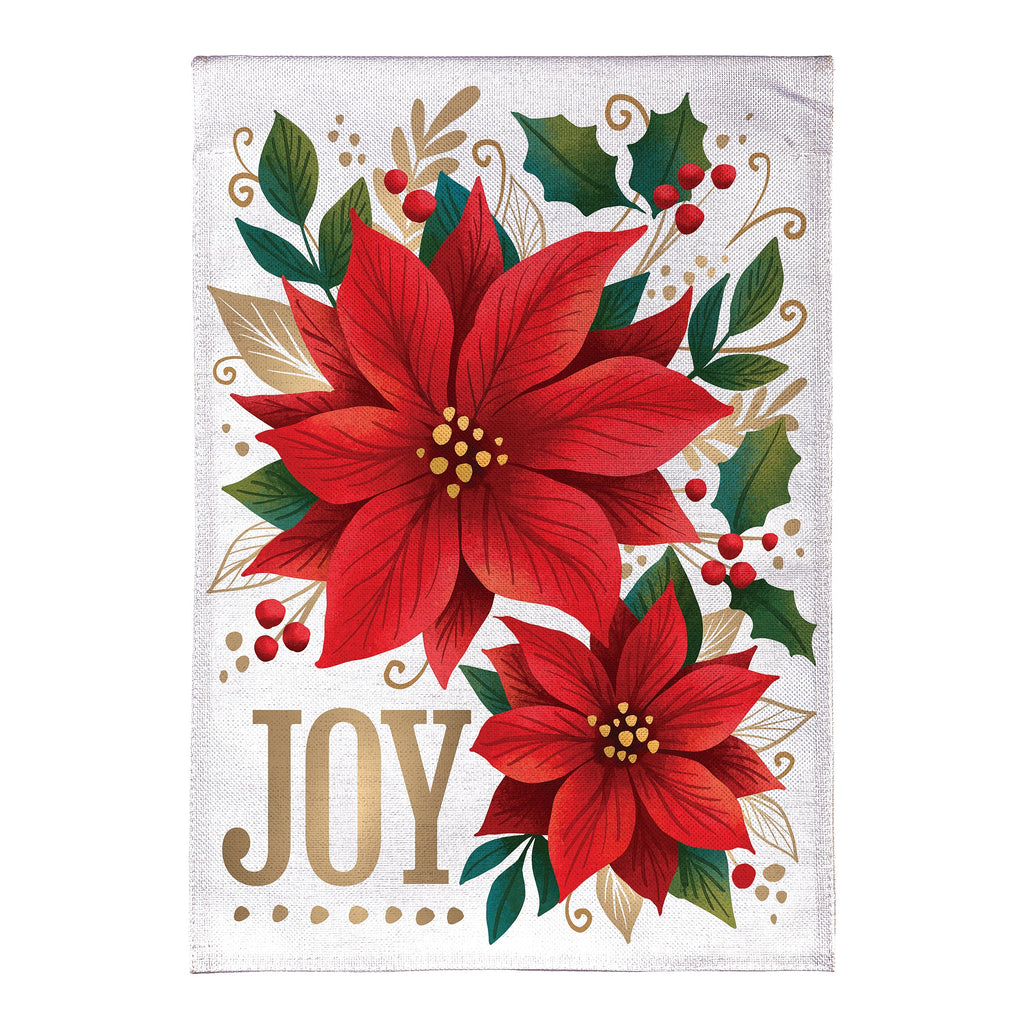 Joy Poinsettia Burlap House Flag