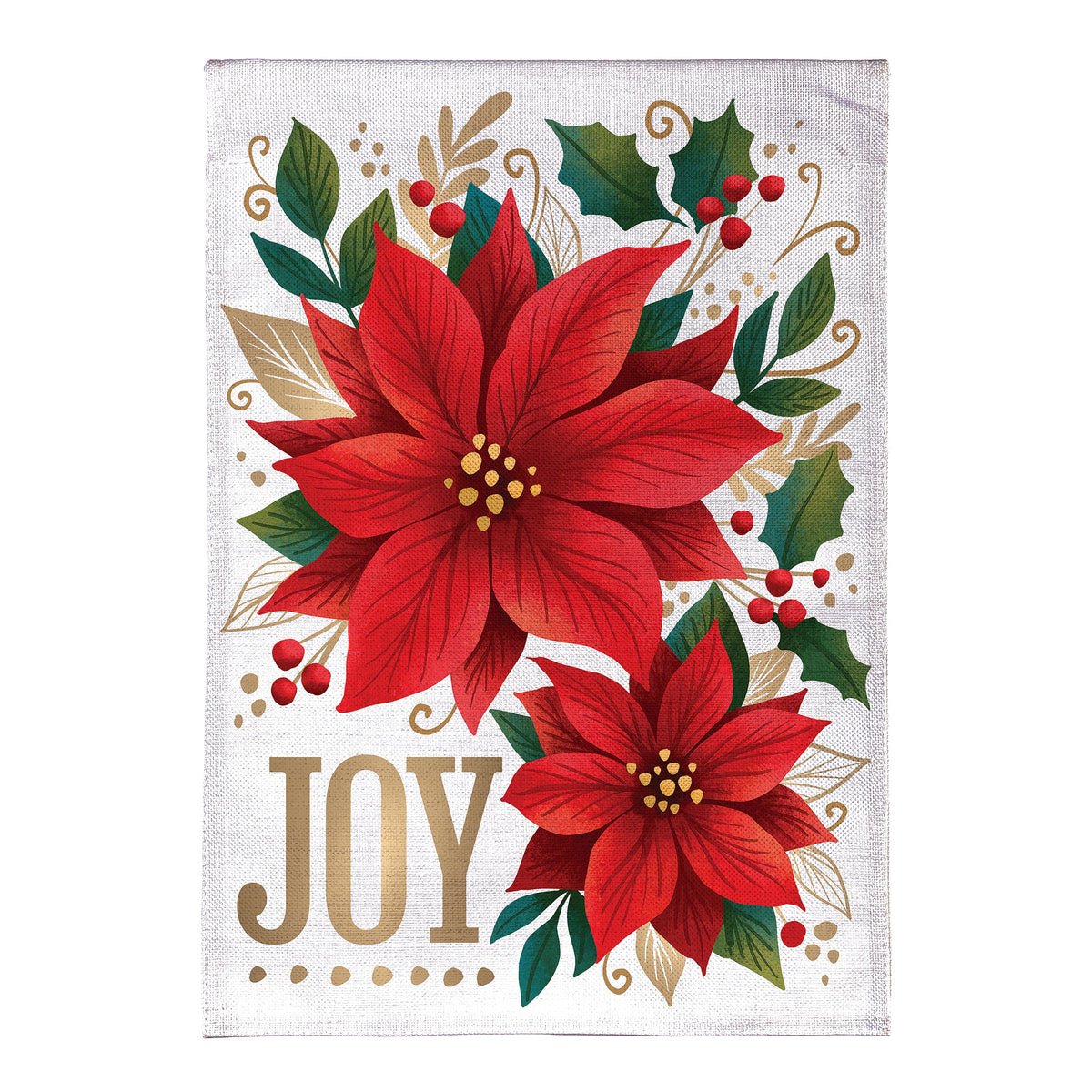 Joy Poinsettia Burlap House Flag