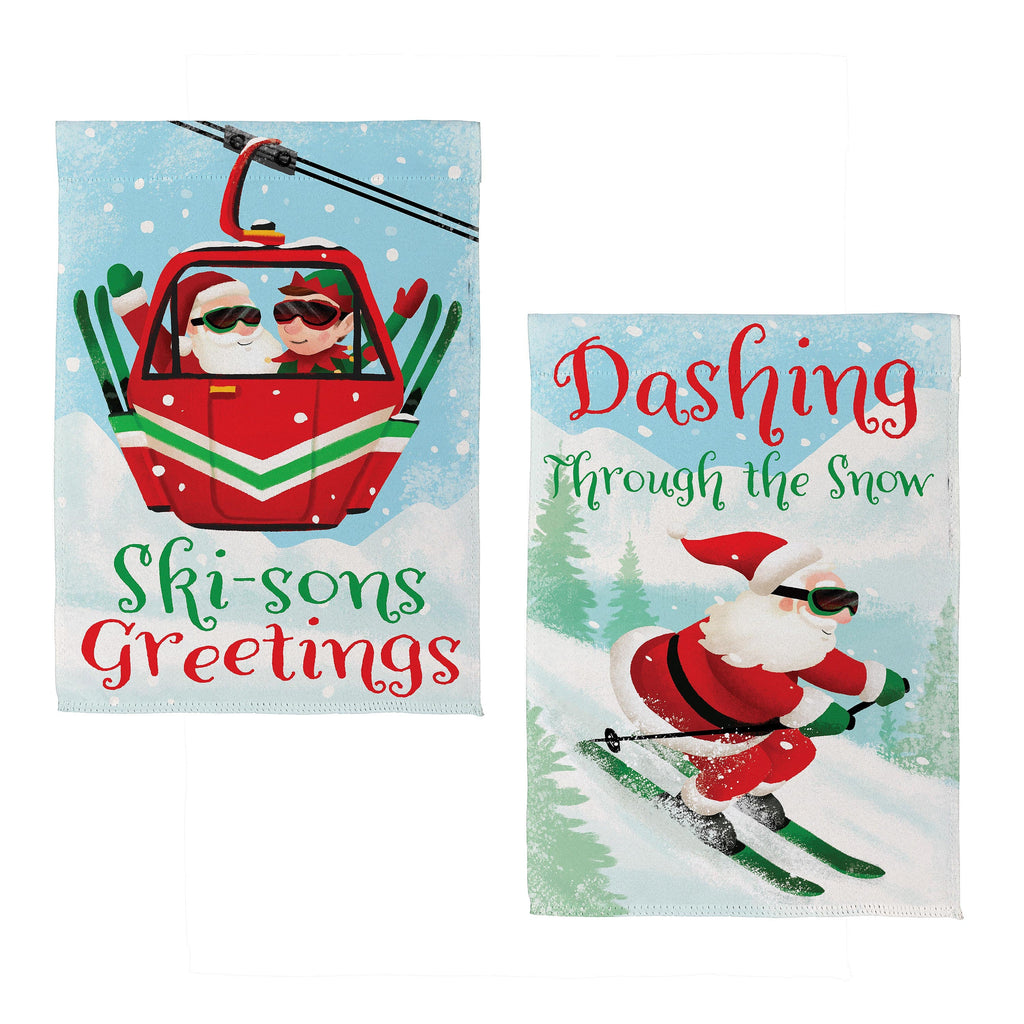 Christmas Skiing Suede House Flag Double Sided