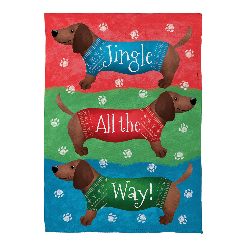 Jingle All The Way Dachshund Suede Garden Flag