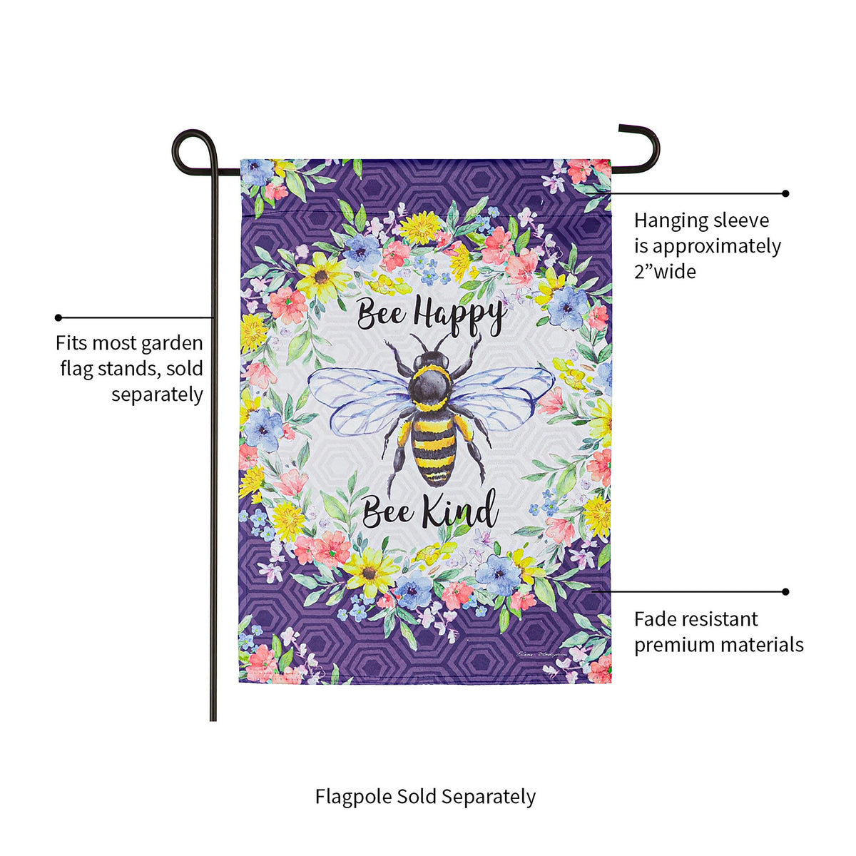 Bee Happy Bee Kind Garden Suede Flag
