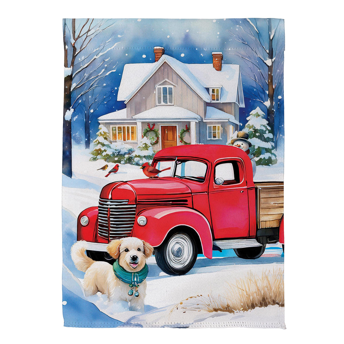 Family Christmas Truck Suede House Flag