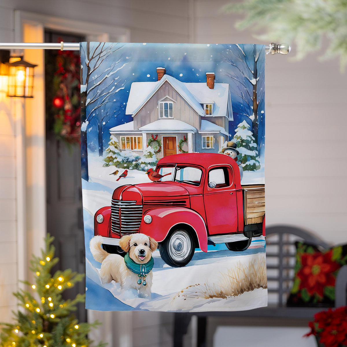 Family Christmas Truck Suede House Flag