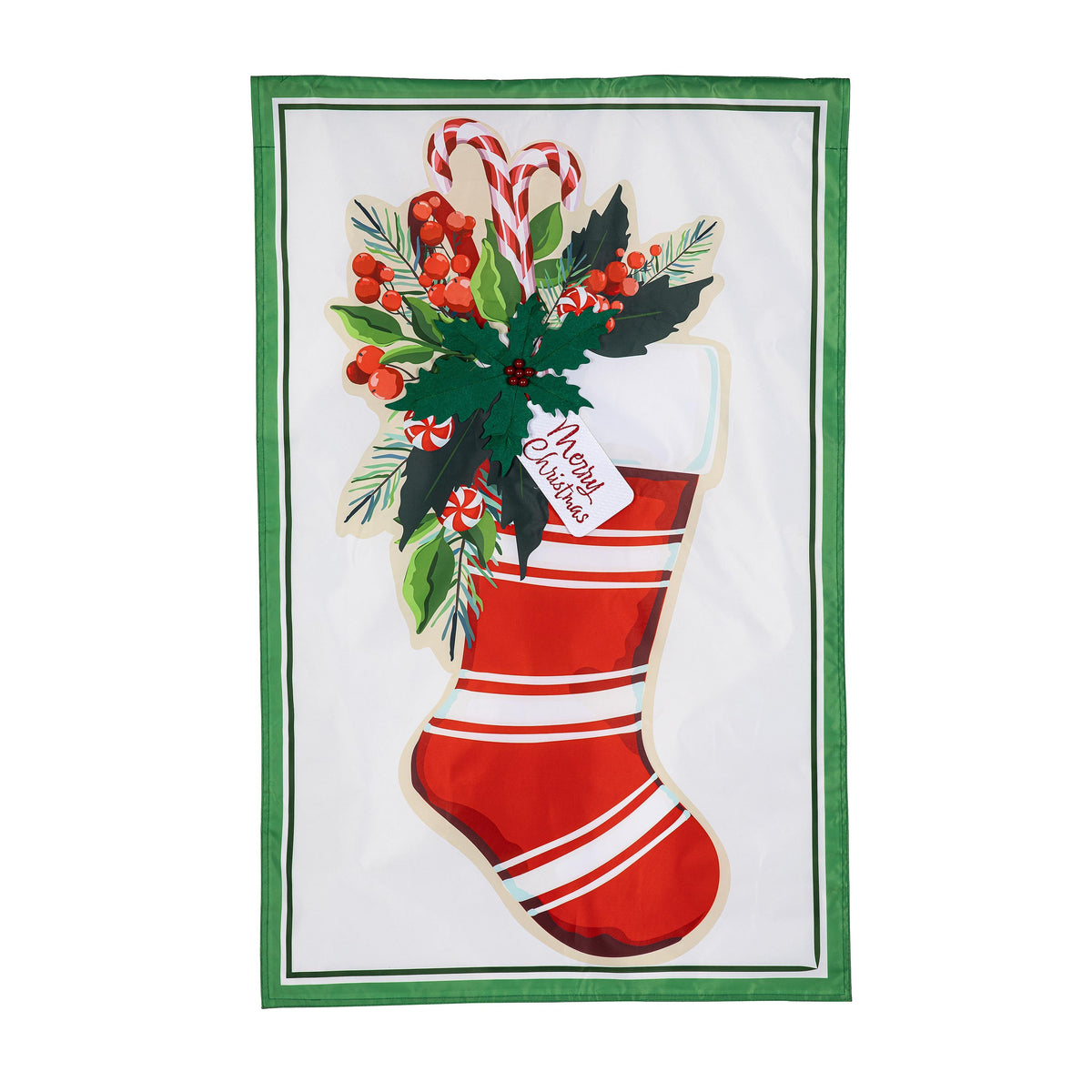 Merry Christmas Stocking Applique House Flag