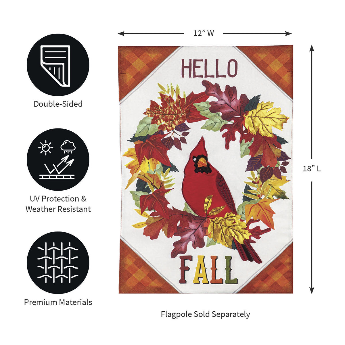 Hello Fall Cardinal Wreath Garden Linen Flag