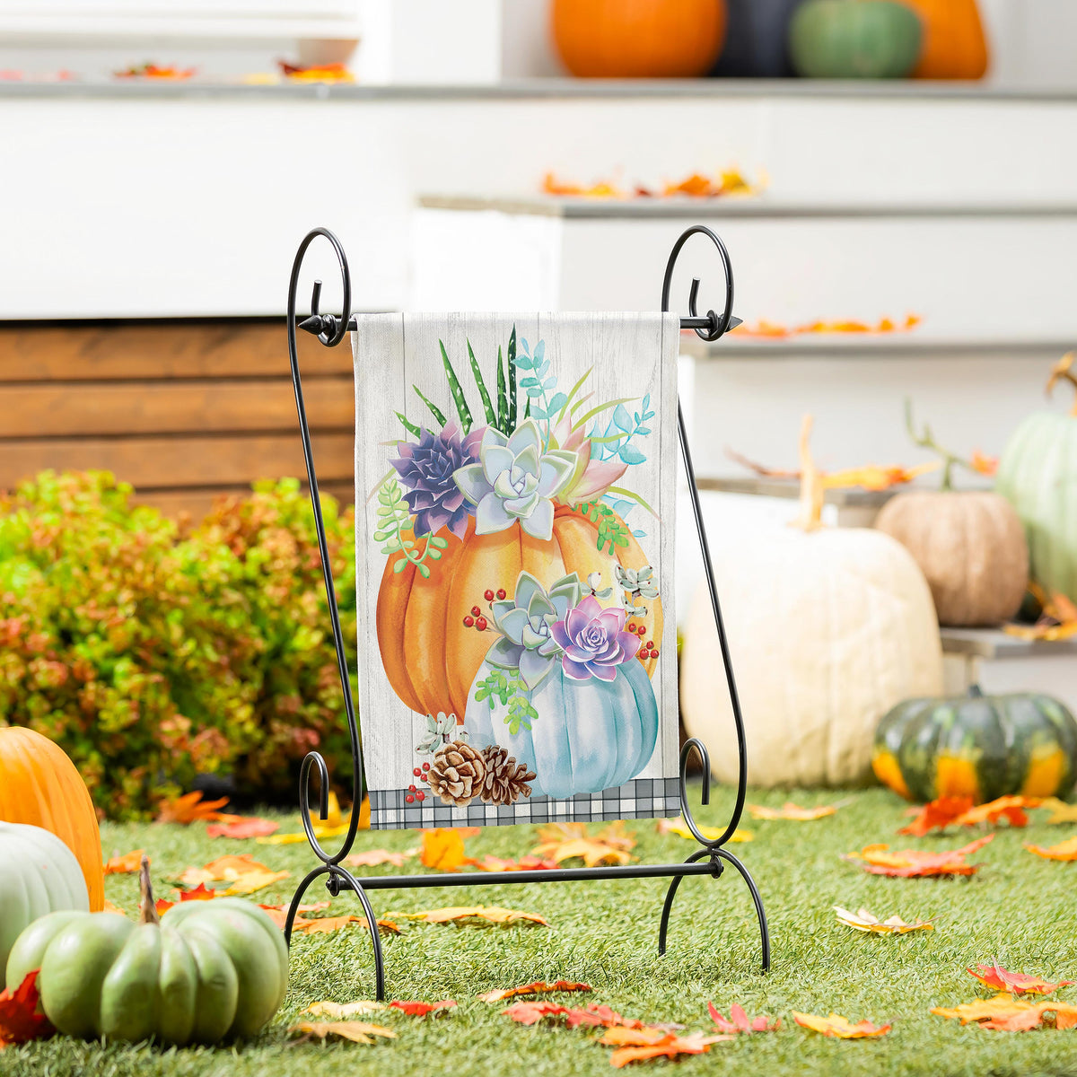 Pumpkin Succulents Suede Garden Flag