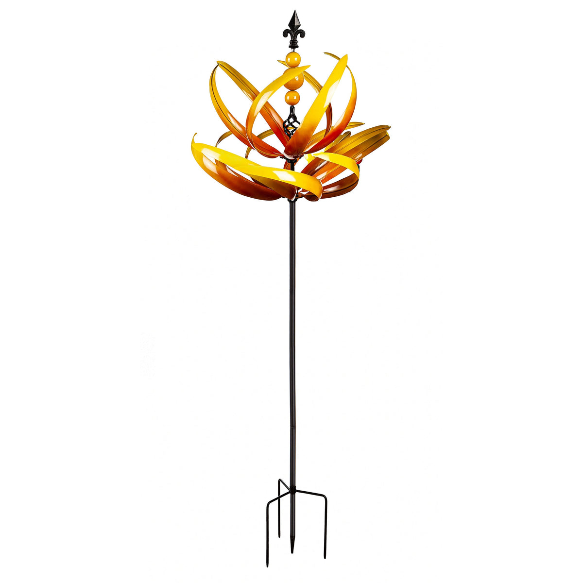 91"H Wind Spinner, Yellow Lotus