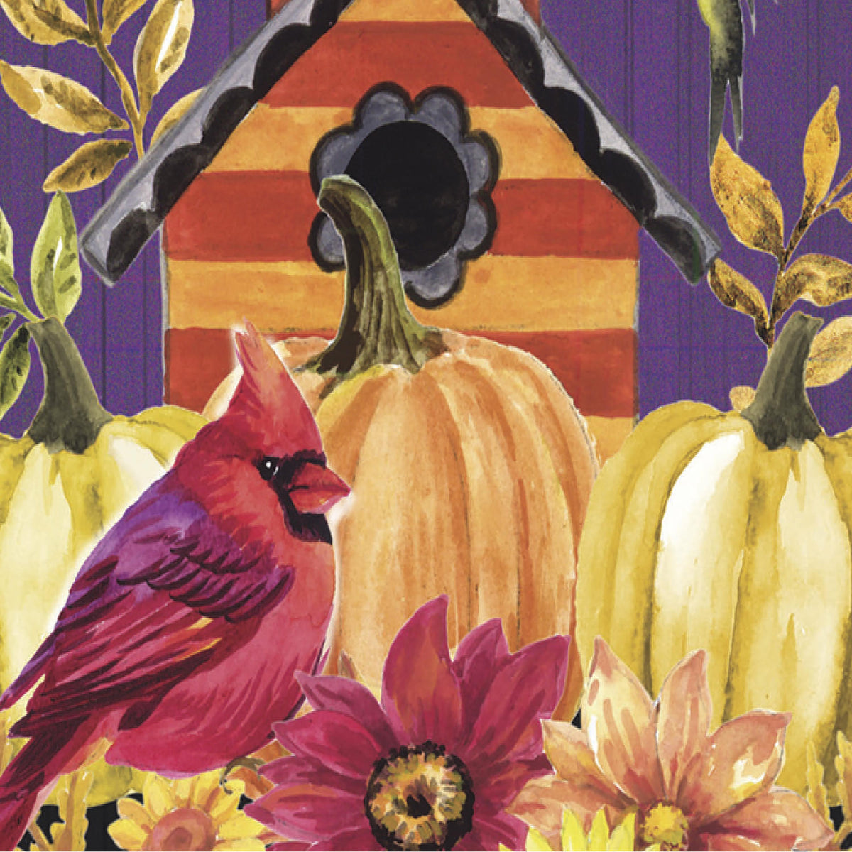 Welcome Fall Birdhouse Moire Garden Flag