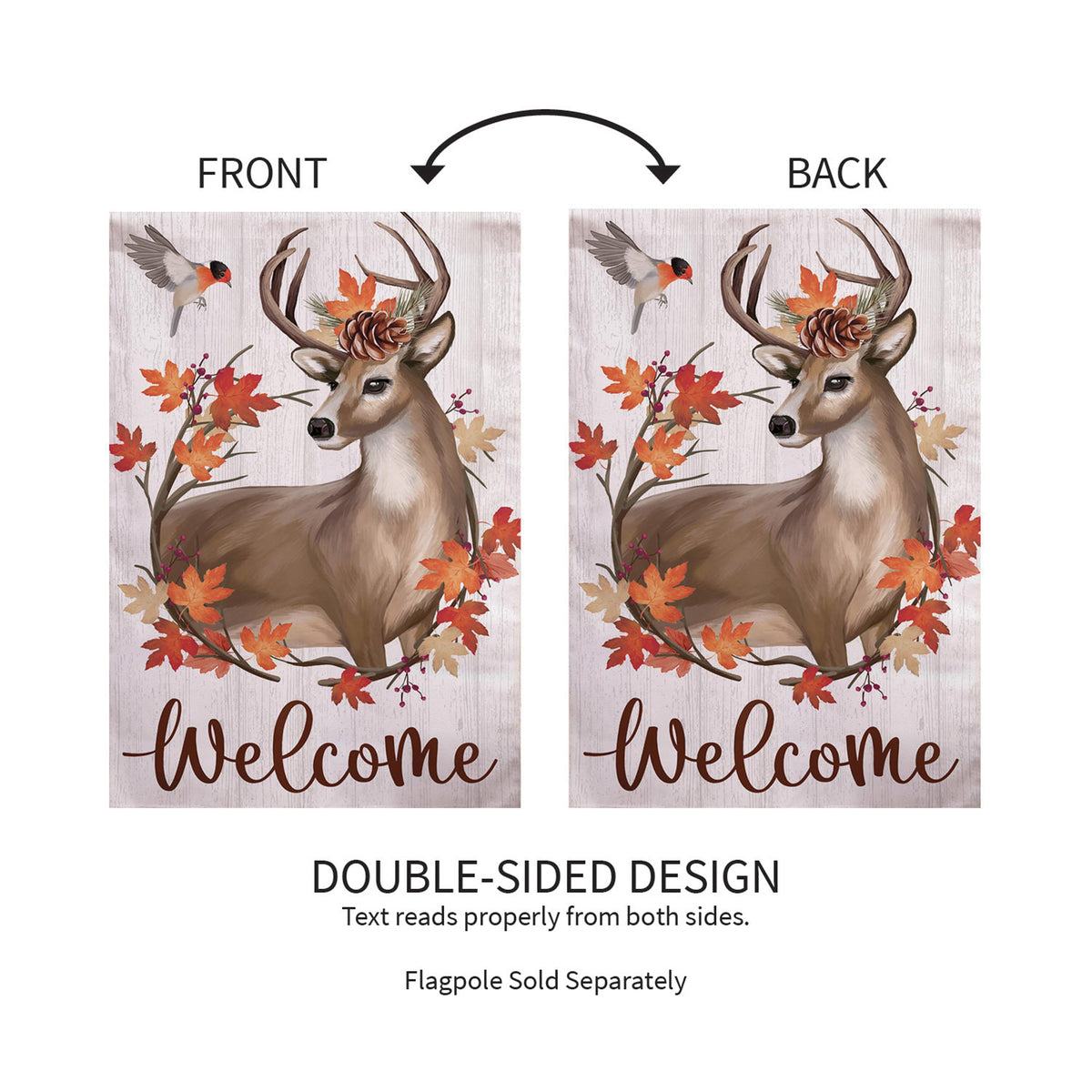 Autumn Deer Wreath Moire House Flag