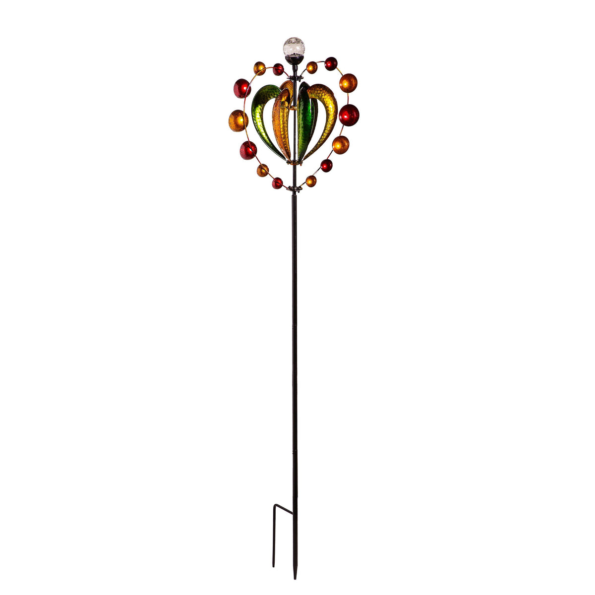 Solar Metal Wind Spinner, Green & Gold Heart, 81"H