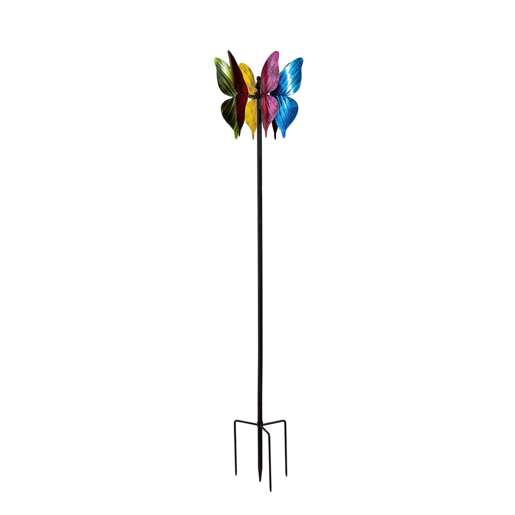 Metal Wind Spinner, Colorful Butterfly, 65"H