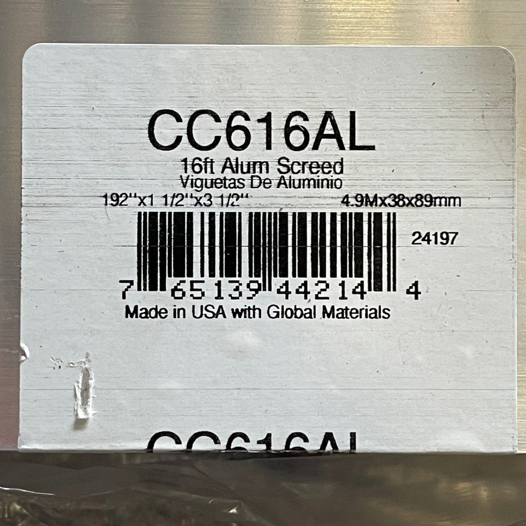 KRAFT TOOL CO. Striker Screed 192”x3-1/2”x1-1/2” ALUMINUM CC616AL