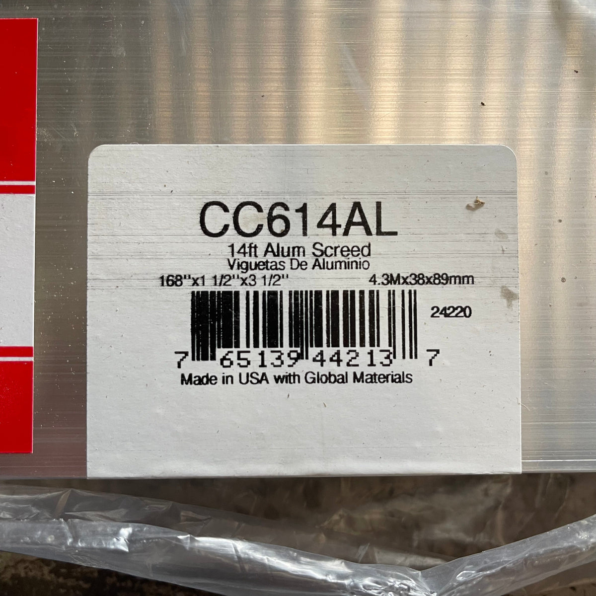 KRAFT TOOL CO. Striker Screed 168”x3-1/2”x1-1/2” ALUMINUM CC614AL