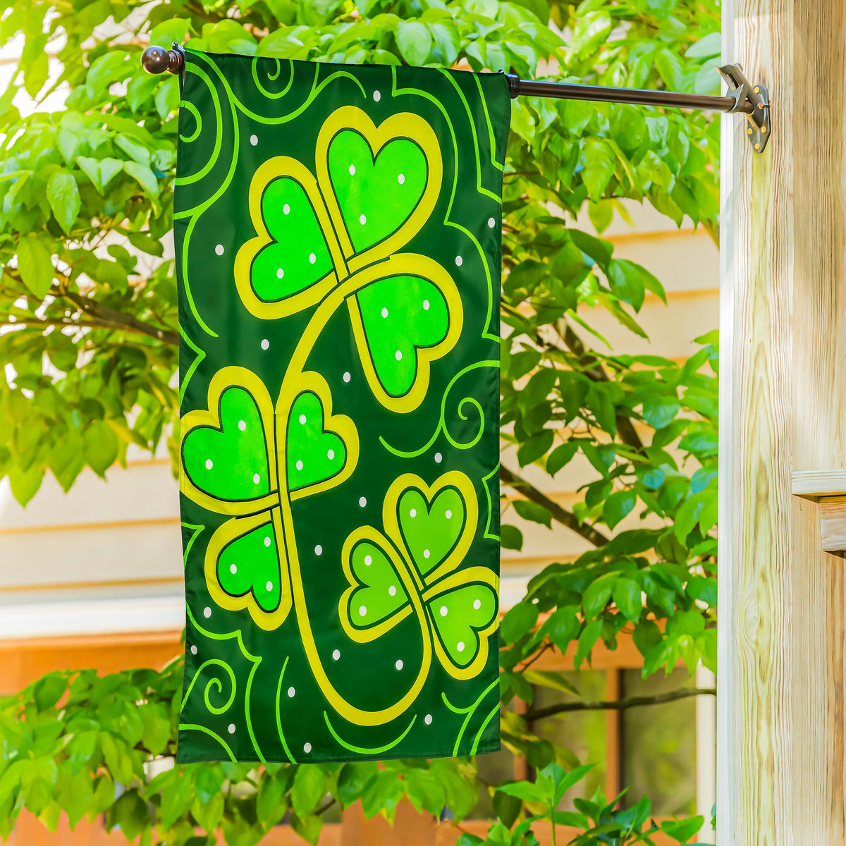Lucky Clovers Applique House Flag