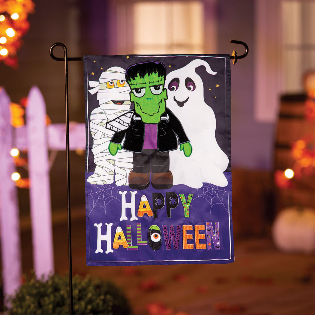 Happy Halloween Trio Applique Garden Flag