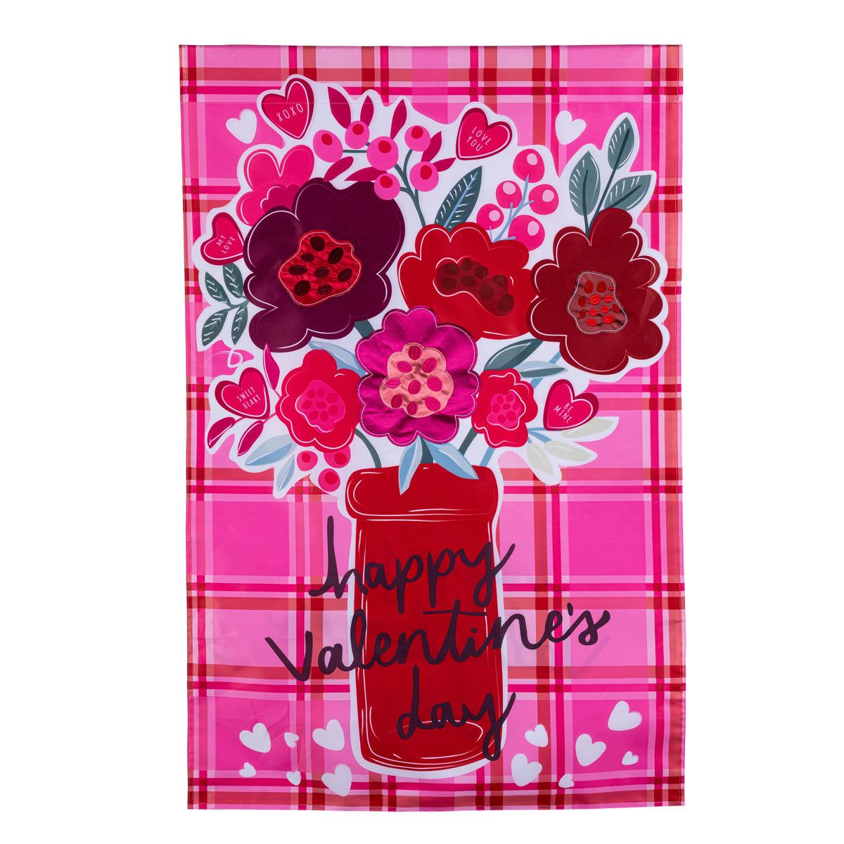 Valentine's Day Plaid Applique House Flag