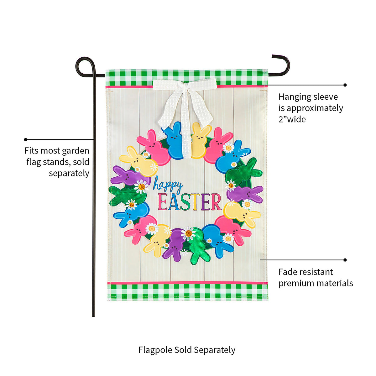 Colorful Bunny Wreath Garden Applique Flag
