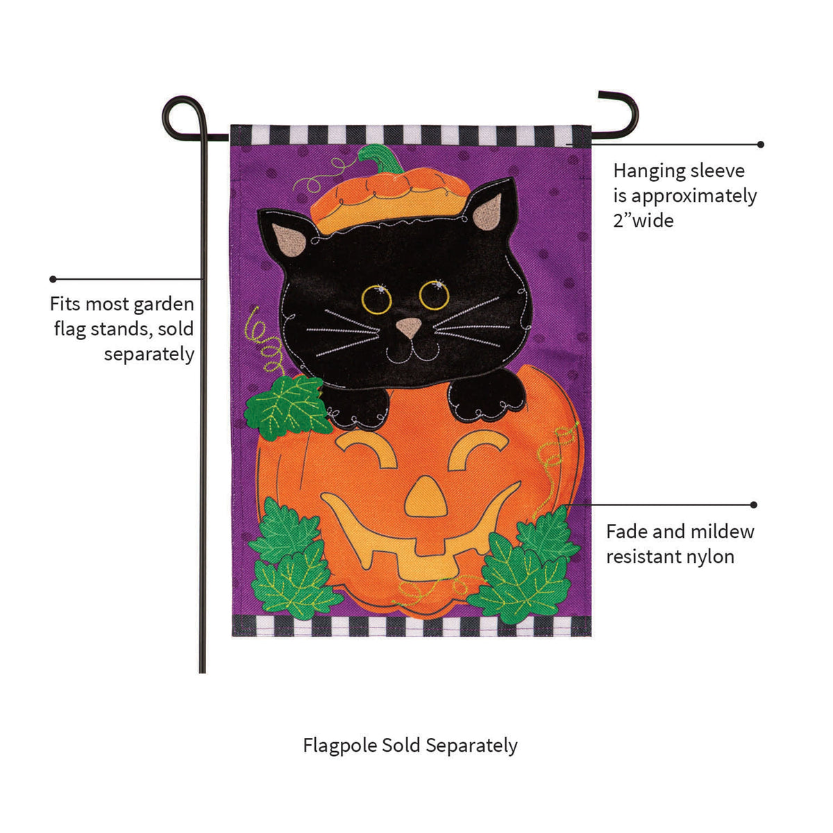 Jack O'Lantern & Black Cat Burlap Garden Flag