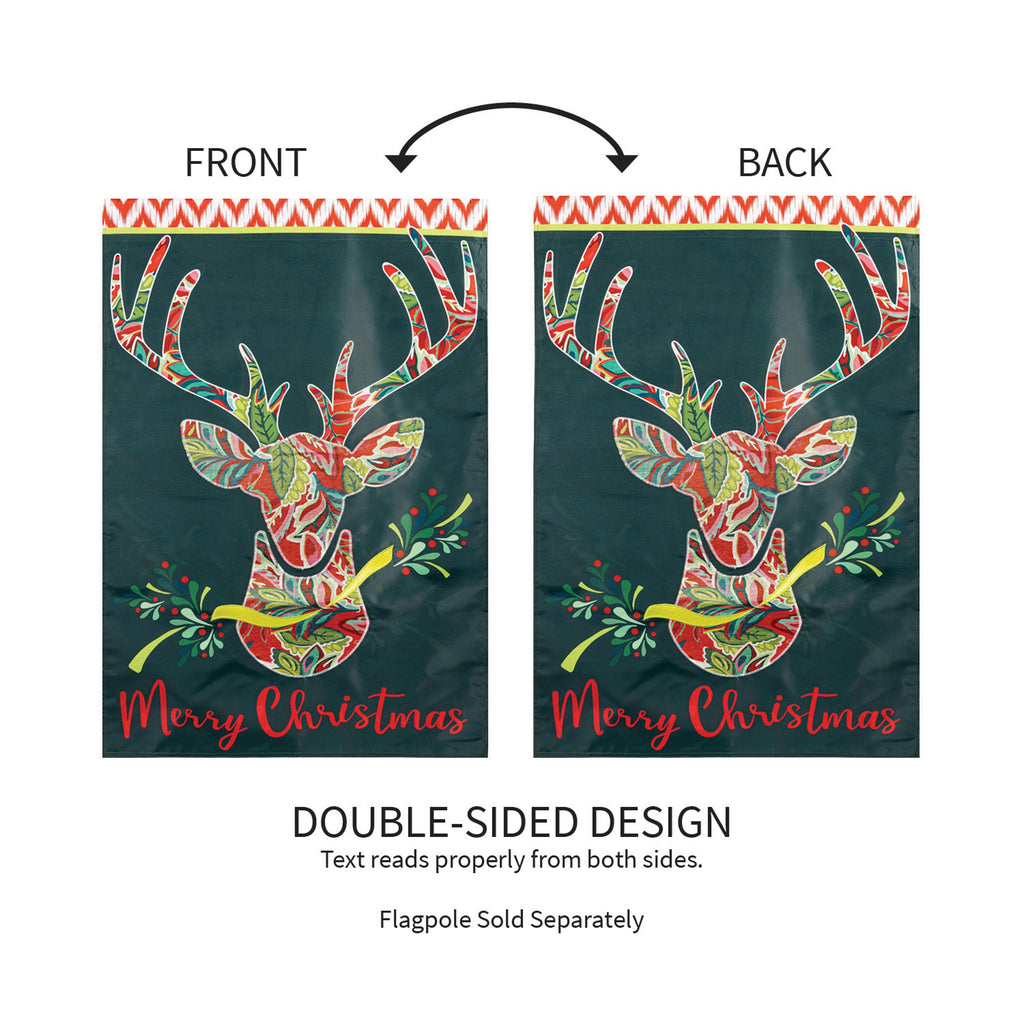 Patterned Reindeer Applique House Flag