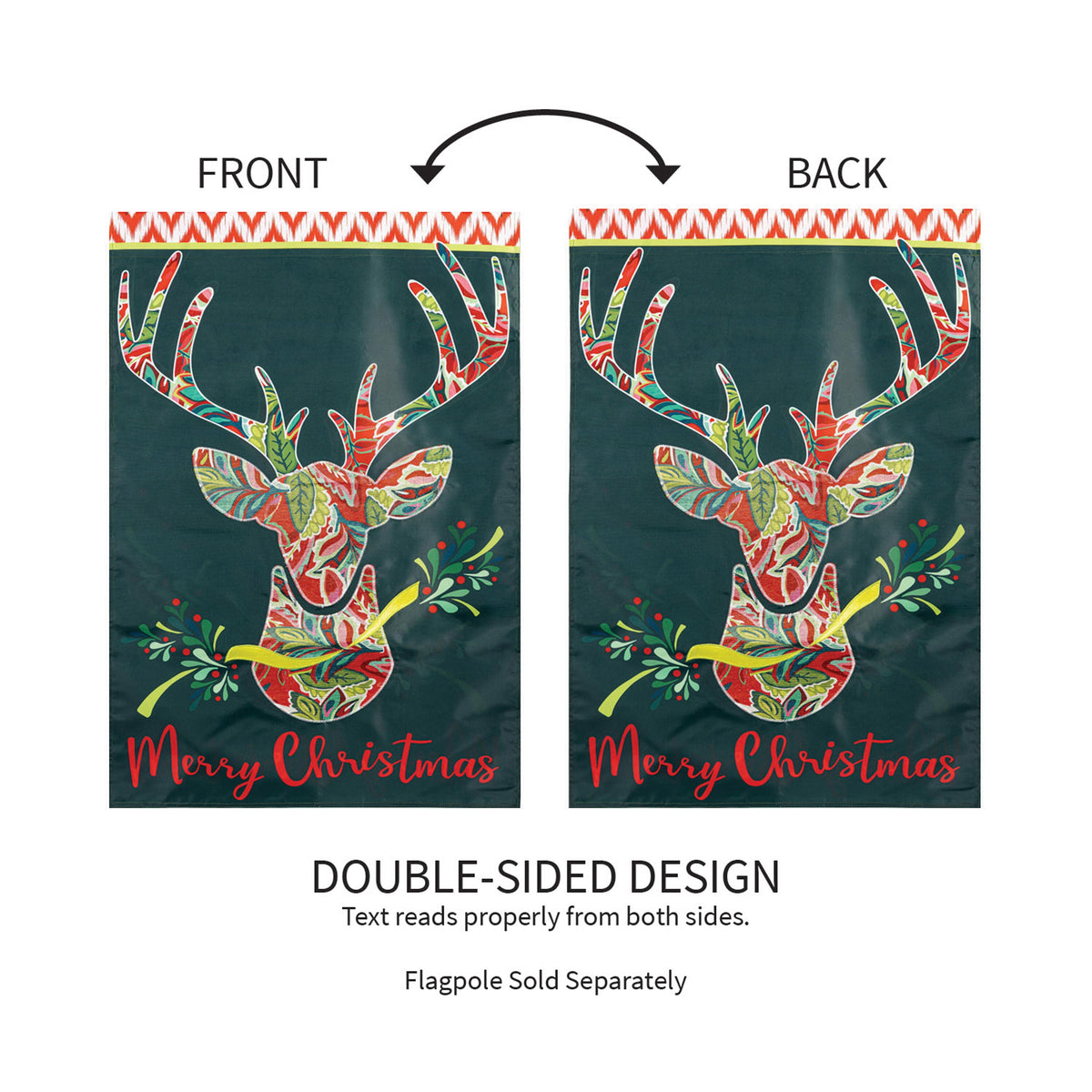 Patterned Reindeer Applique House Flag