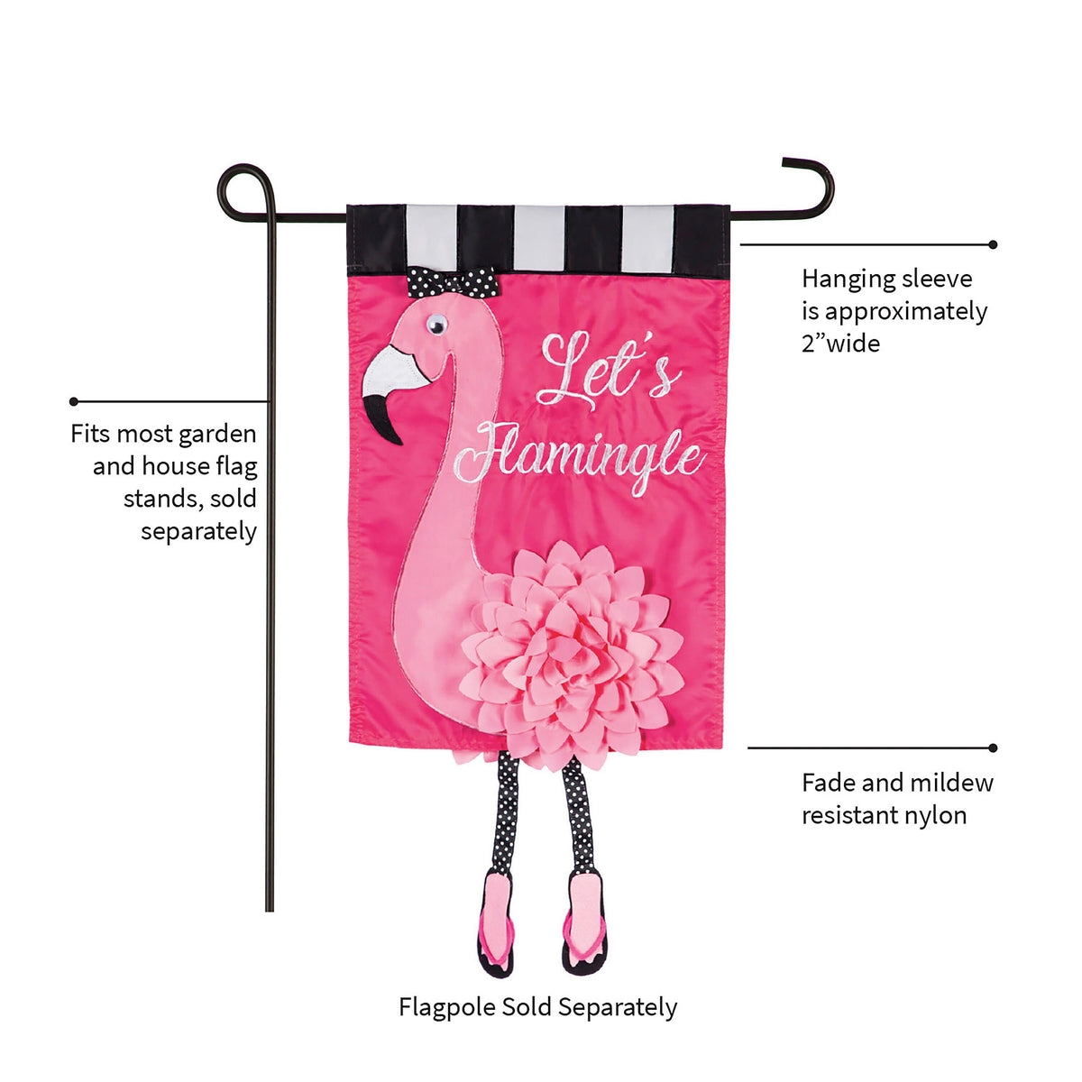 Let's Flamingle Garden Applique Flag