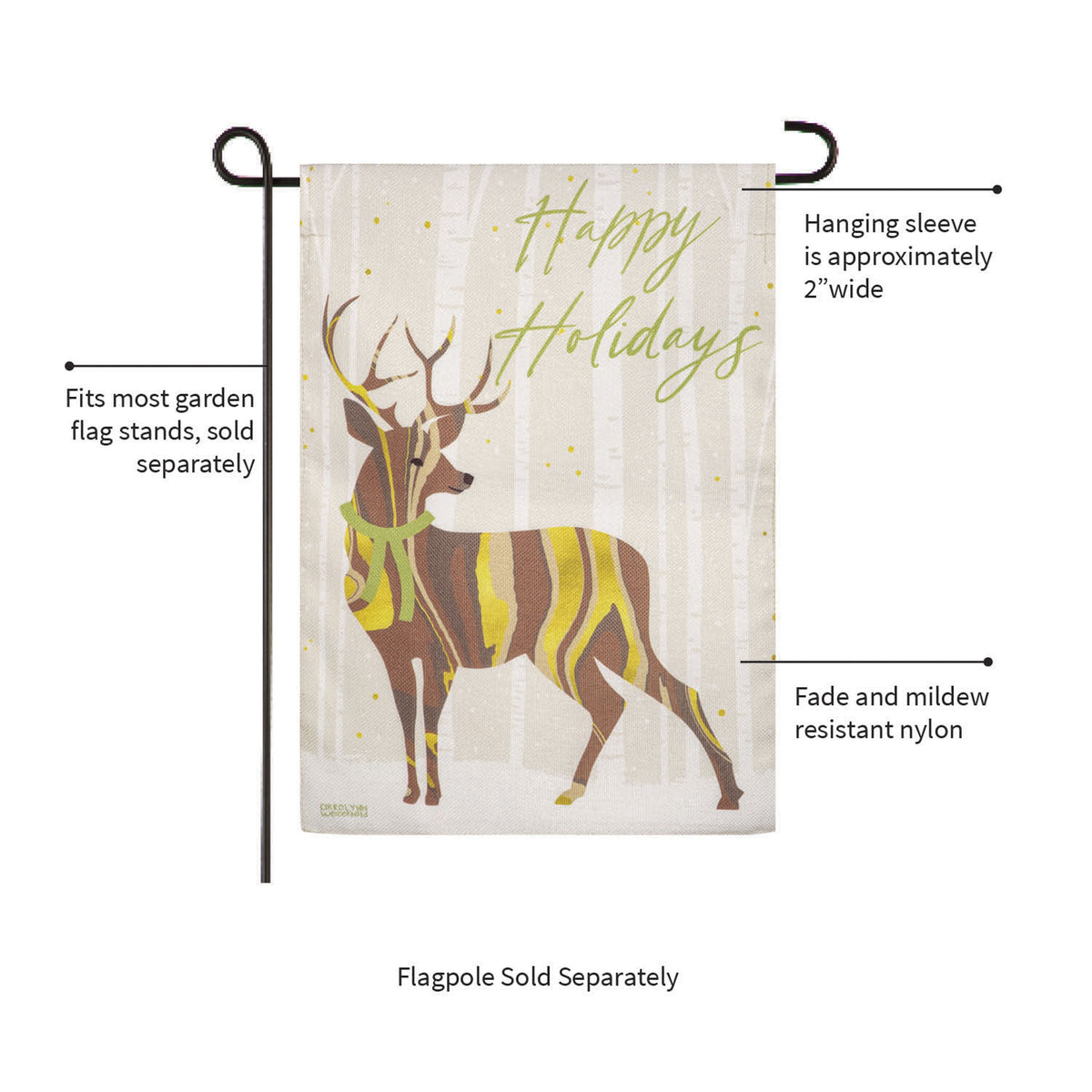 Happy Holidays Deer Burlap Garden Flag