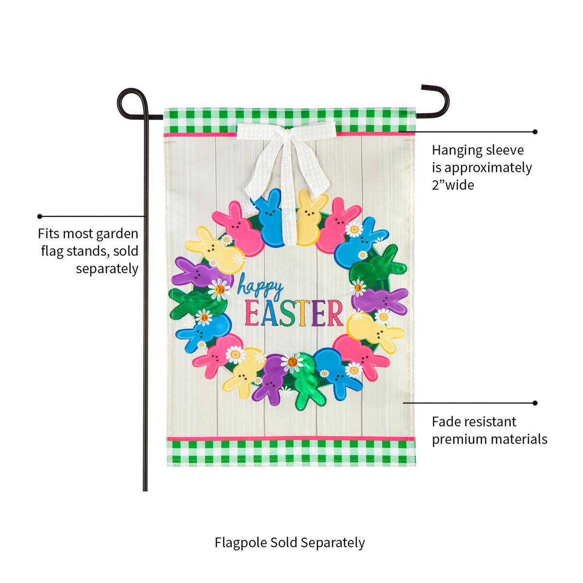 Colorful Bunny Wreath Garden Applique Flag
