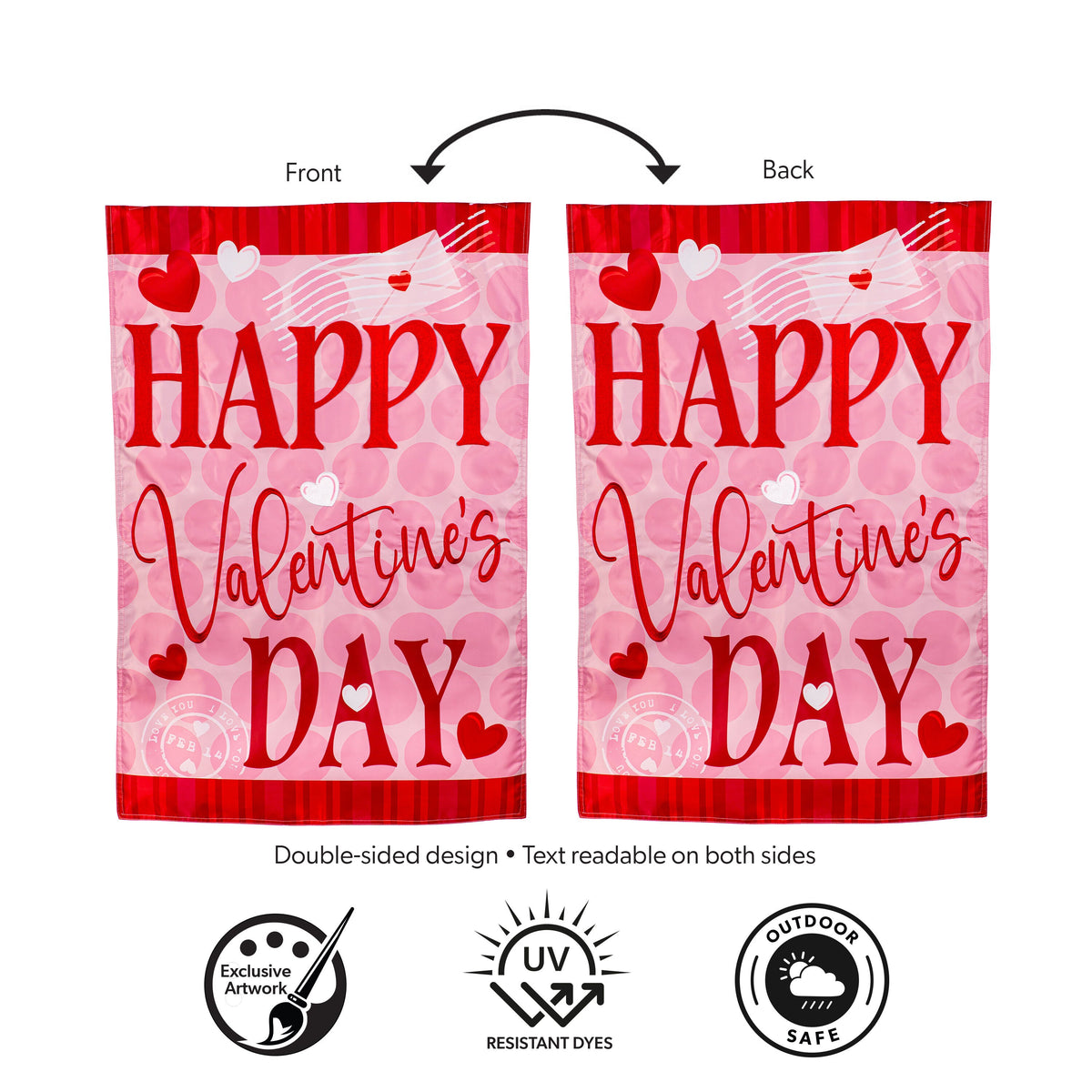 Happy Valentine's Day Hearts Applique House Flag