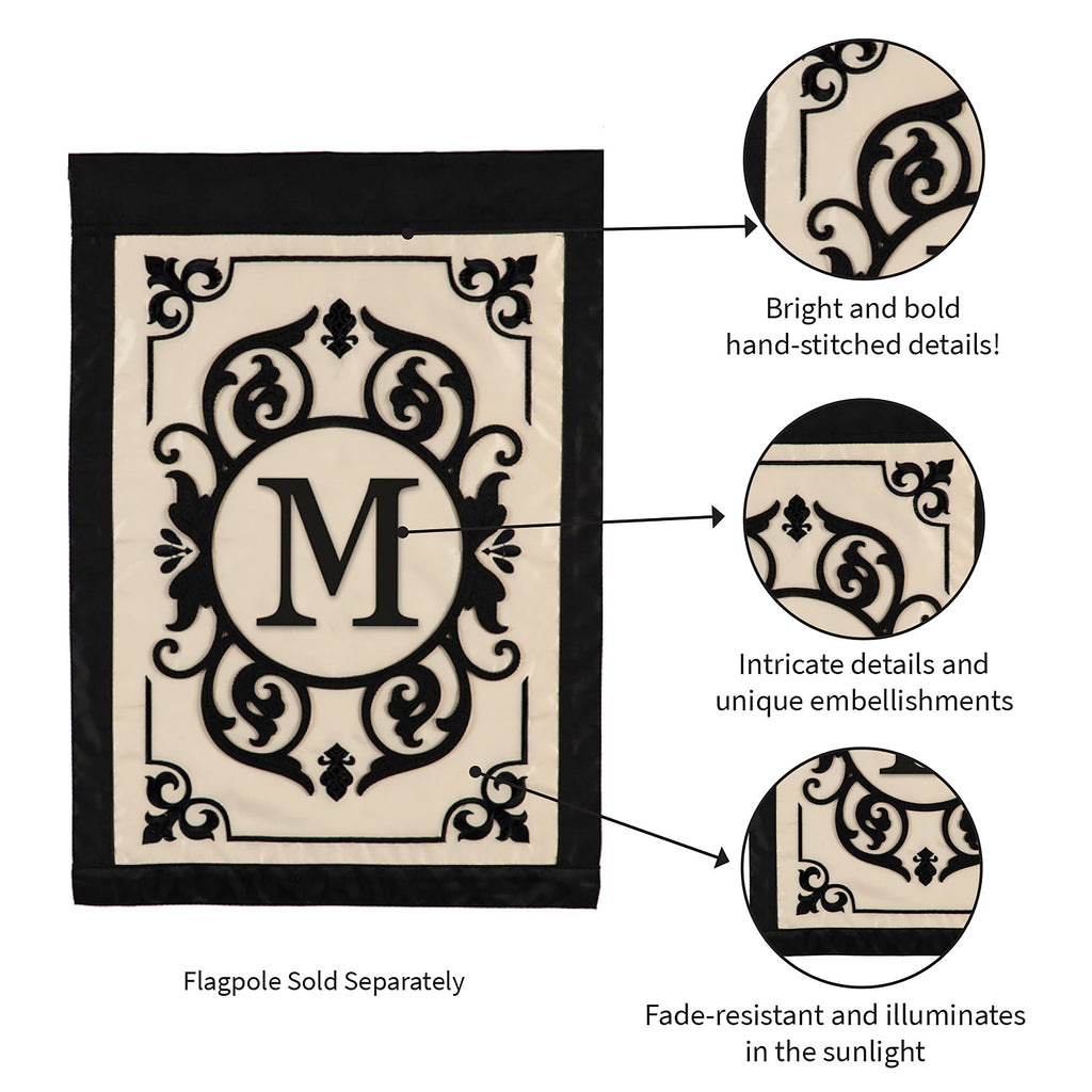 Cambridge Monogram Garden Applique Flag, Letter M
