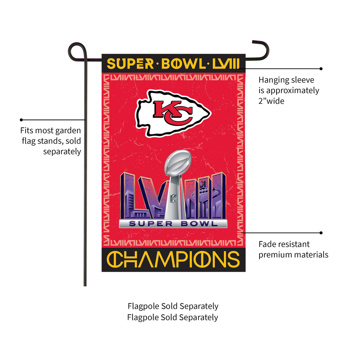 Kansas City Chiefs SB58 Champions Embossed Suede Flag