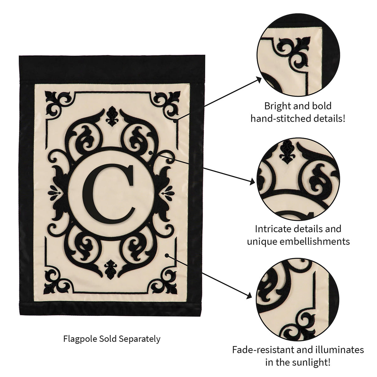 Cambridge Monogram Garden Applique Flag, Letter C