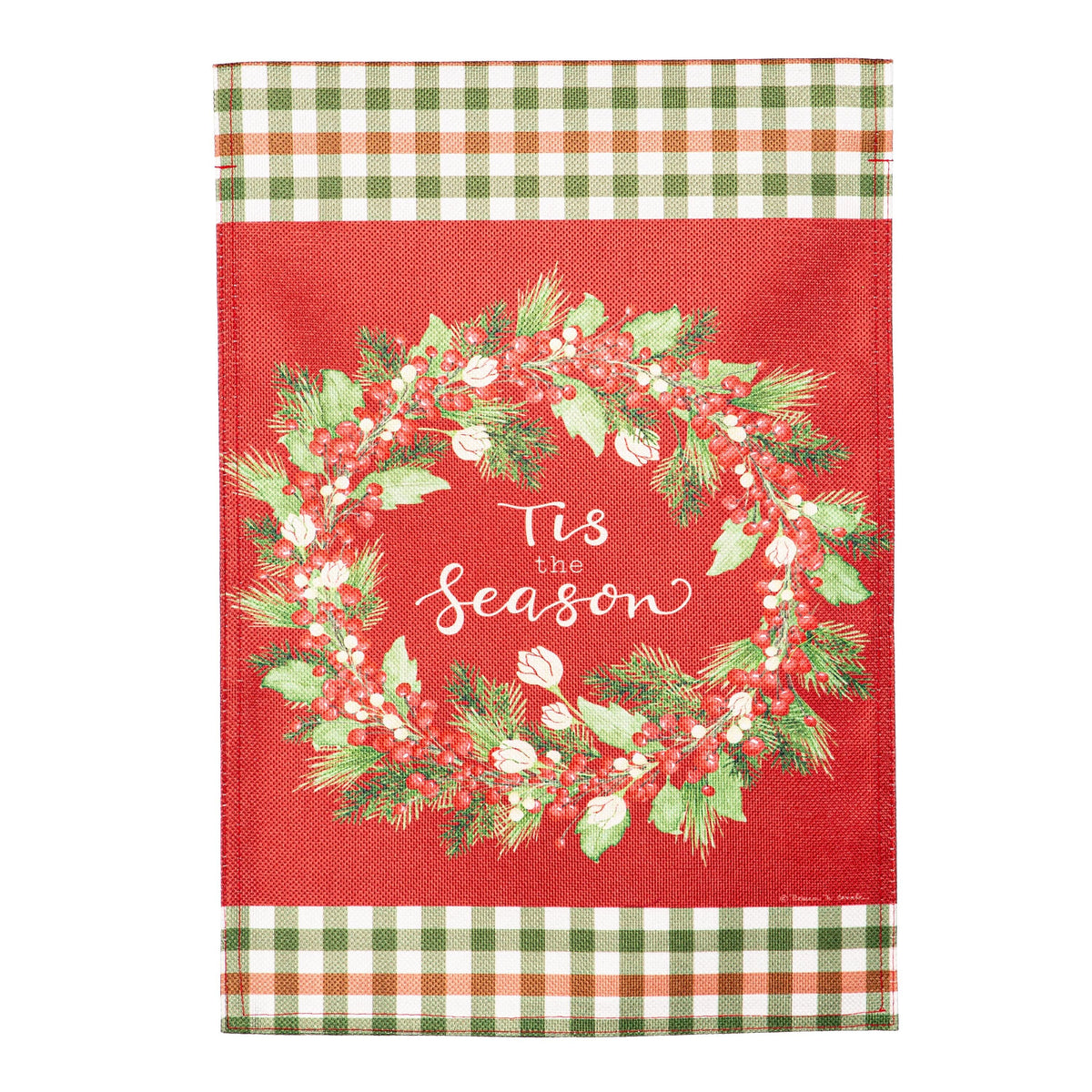 Tis the Season Wreath Burlap Garden Flag
