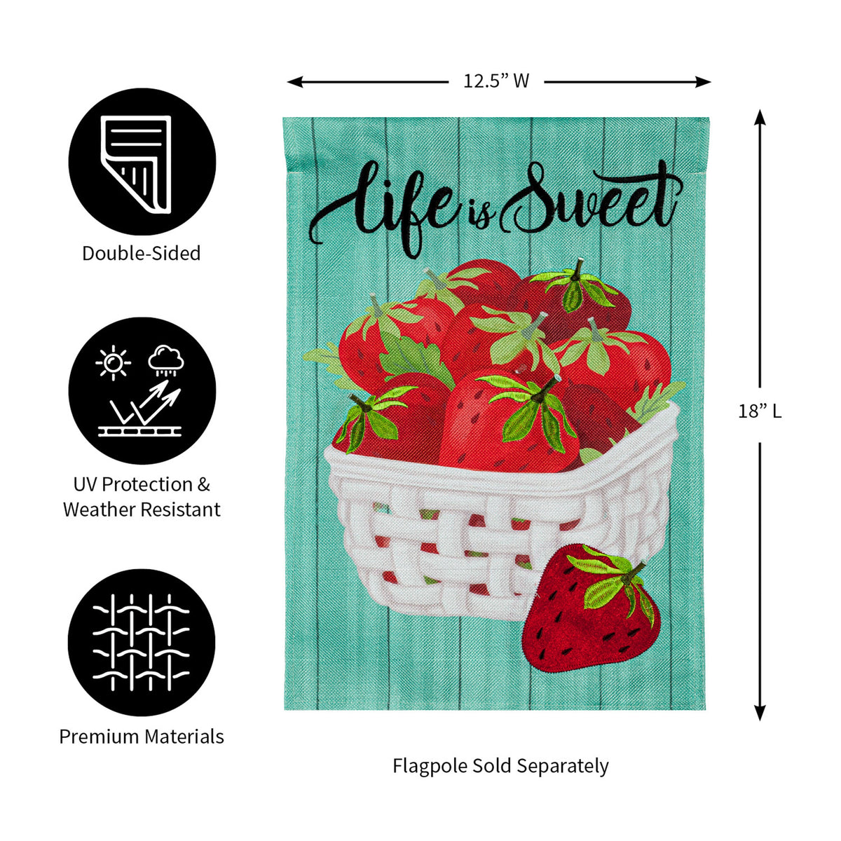 Life is Sweet Strawberries Garden Burlap Flag